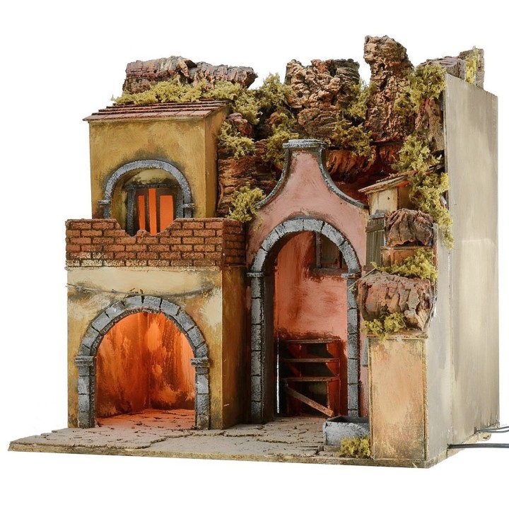 Presepe illuminato con fontana funzionante cm 50x41x52 h