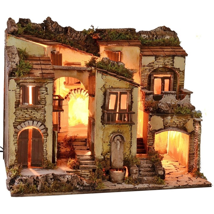 Presepe illuminato con fontana funzionante cm 60,5x40,5x50 h