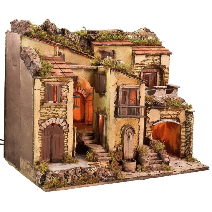Pesebre iluminado con fuente funcional cm 60,5x40,5x50 h
