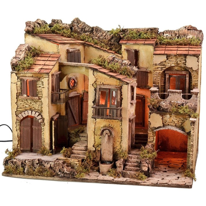 Presepe illuminato con fontana funzionante cm 60,5x40,5x50 h