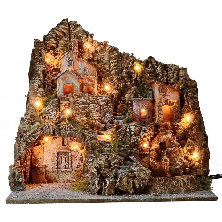 Pesebre iluminado con horno y cascada funcionando cm