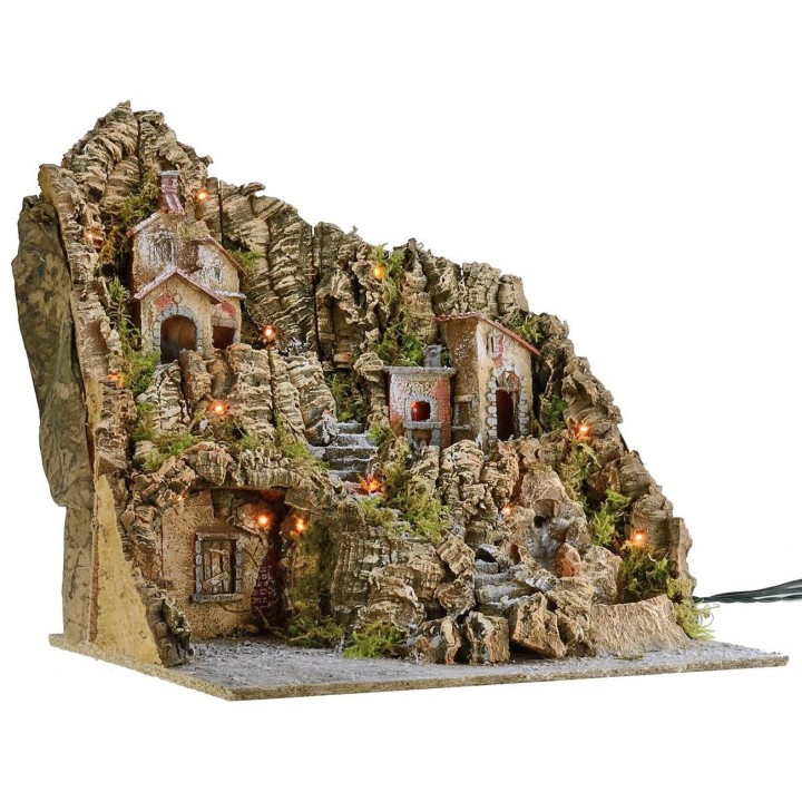 Presepe illuminato con forno e cascata funzionanti cm