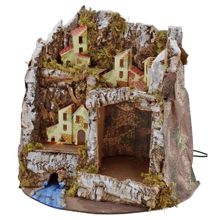 Illuminated nativity scene with cave cm 27x17x26 h