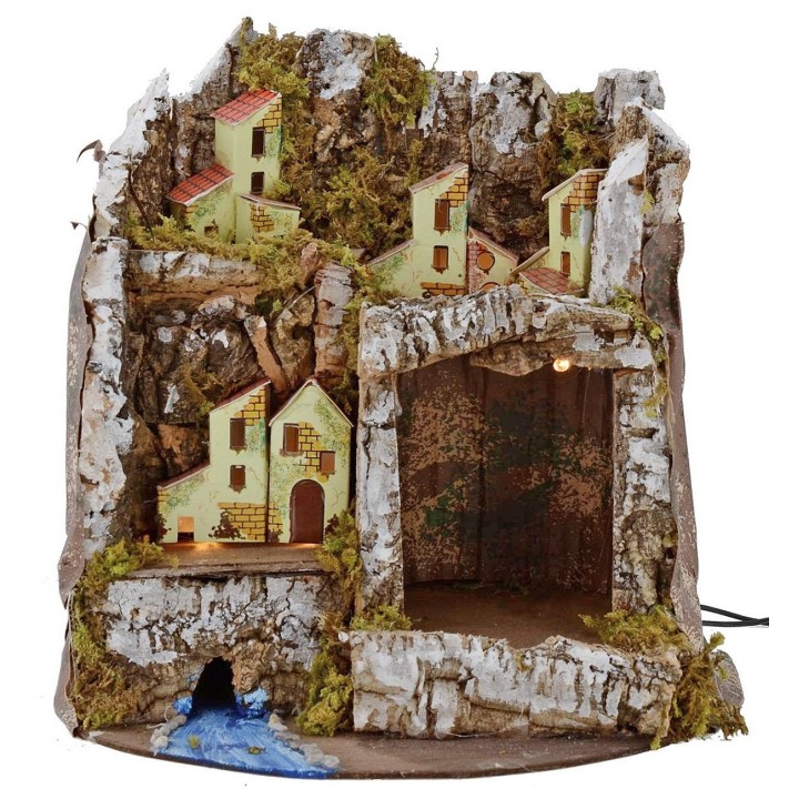 Pesebre iluminado con cueva cm 27x17x26 h