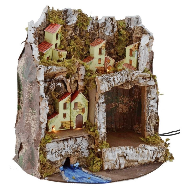 Illuminated nativity scene with cave cm 27x17x26 h