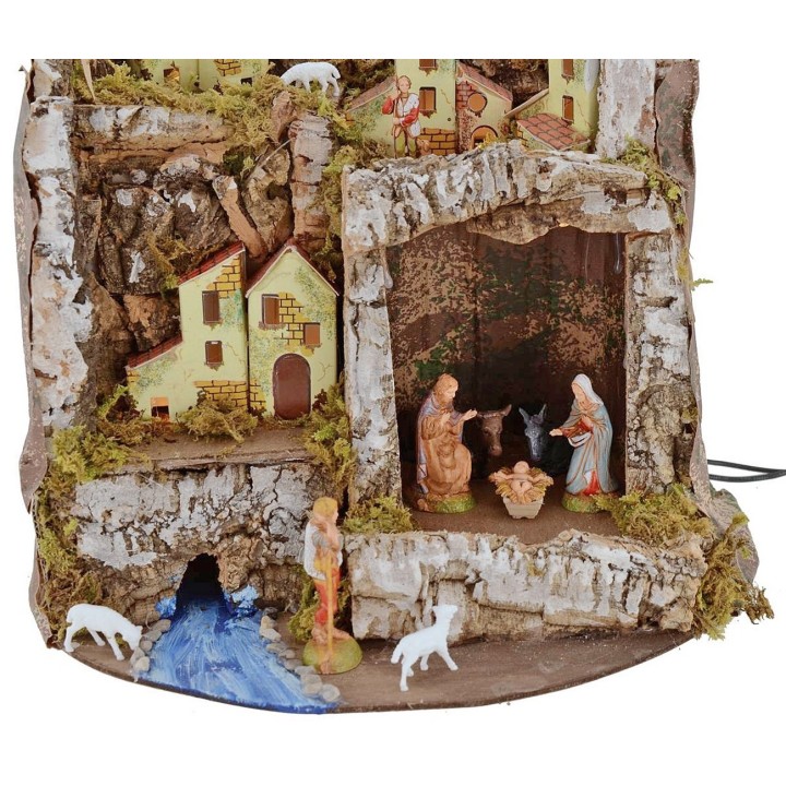 Presepe illuminato con grotta e statue Landi cm 27x17x26 h