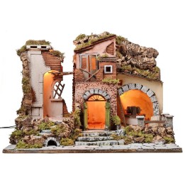 Presepe illuminato con macina funzionante cm 60x40x45 h