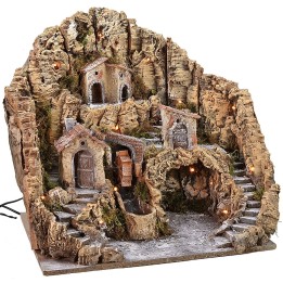 Illuminated nativity scene with water mill and waterfall cm 53x45x49 h