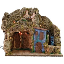 Presepe illuminato con mulino ad acqua funzionante cm 45x30x41 h