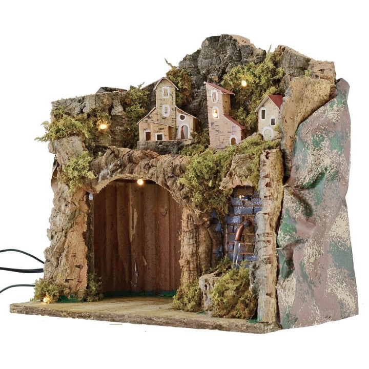 Illuminated nativity scene with landscape and working fountain cm