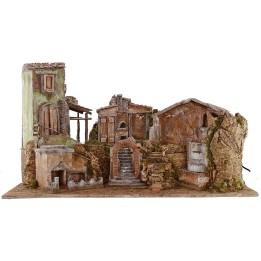 Illuminated nativity scene with landscape and working fountain cm