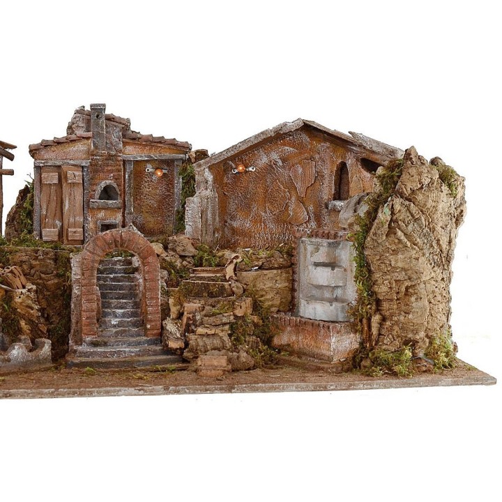 Presepe illuminato con paesaggio e fontana funzionante cm