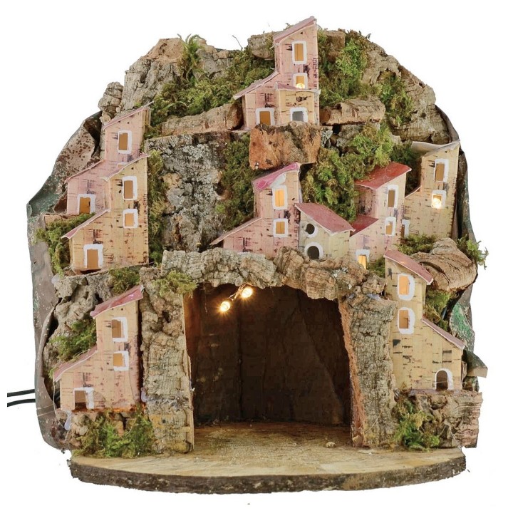 Illuminated nativity scene with village and grotto cm 20x20x24 h