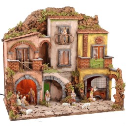 Presepe napoletano illuminato completo di statue Landi con
