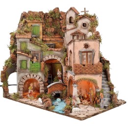 Presepe napoletano illuminato completo di statue Landi con