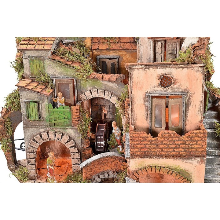 Presepe napoletano illuminato completo di statue Landi con