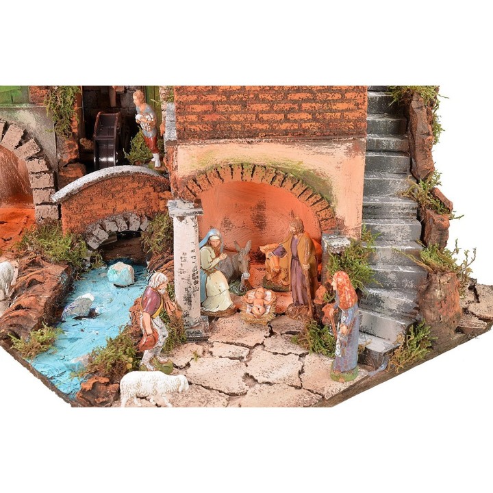 Presepe napoletano illuminato completo di statue Landi con