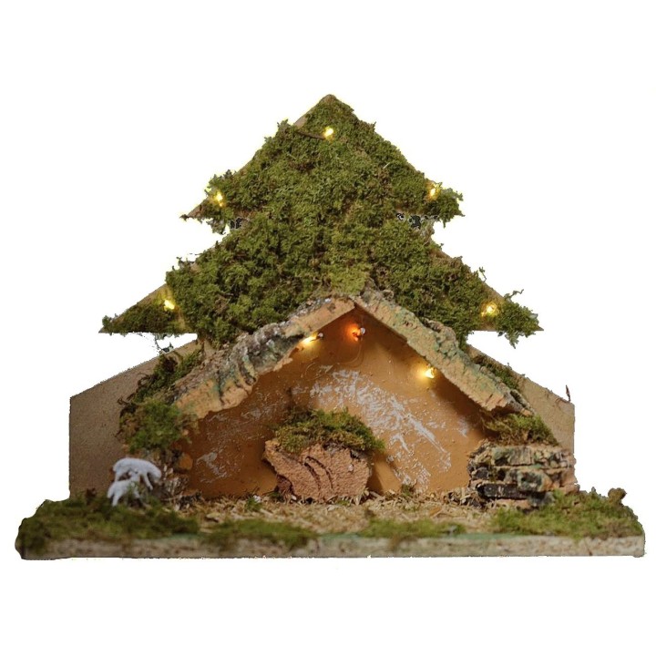 Albero con capanna illuminati con led a pile cm 33x15x25,5 h