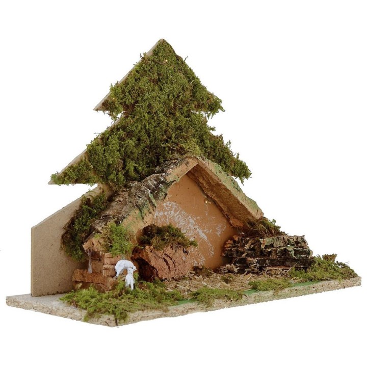 Albero con capanna illuminati con led a pile cm 33x15x25,5 h