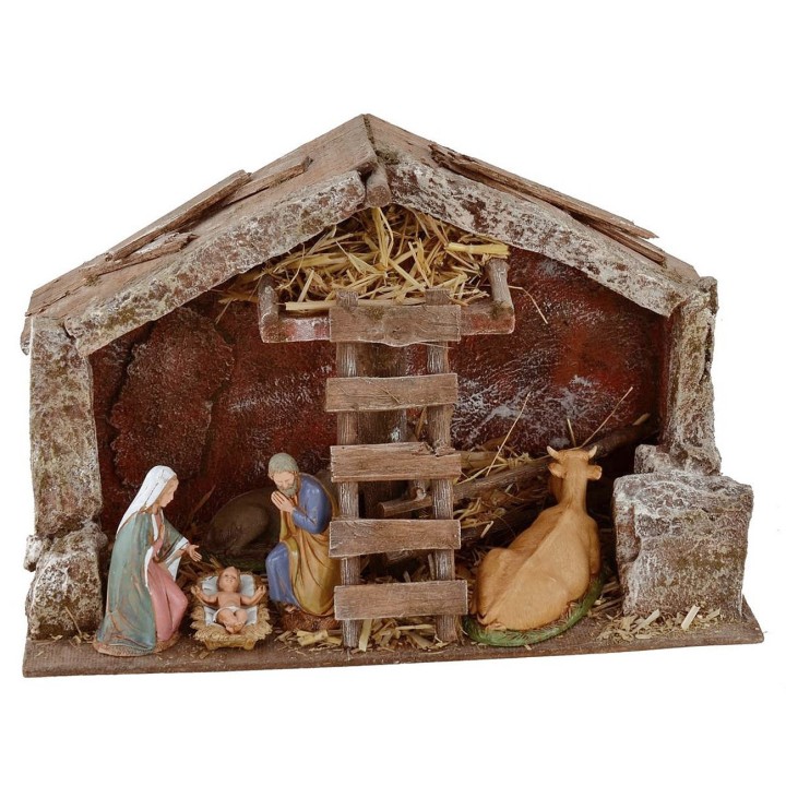 Capanna completa con Natività Landi 10 cm e scala cm 29x15x19 h