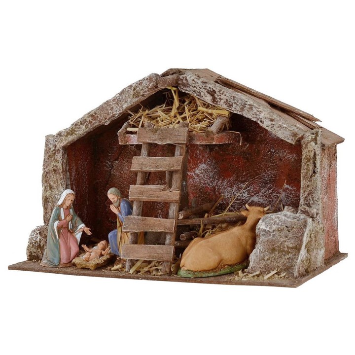 Capanna completa con Natività Landi 10 cm e scala cm 29x15x19 h