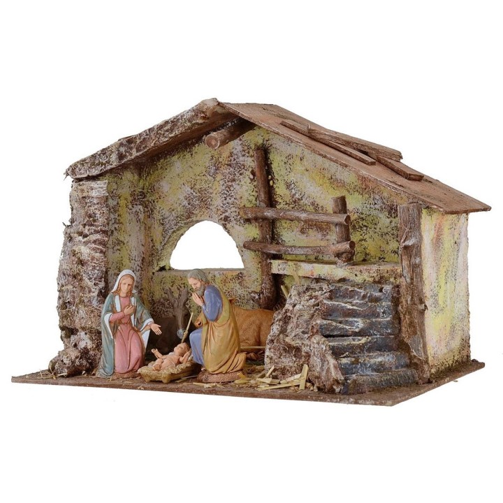 Hut complete with Landi Nativity 10 cm with staircase and barn