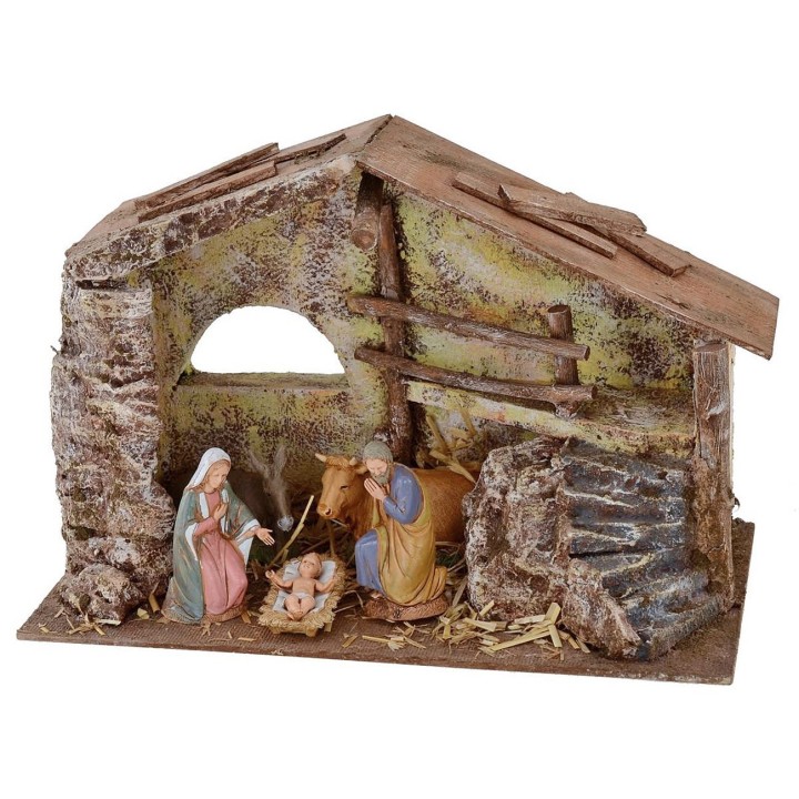 Capanna completa di Natività Landi 10 cm con scalinata e