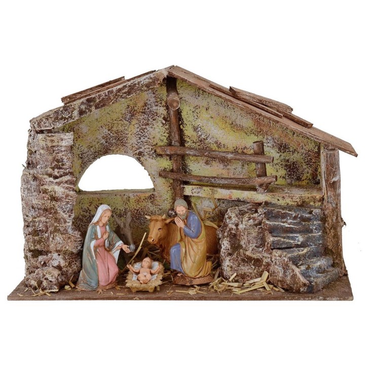Hut complete with Landi Nativity 10 cm with staircase and barn