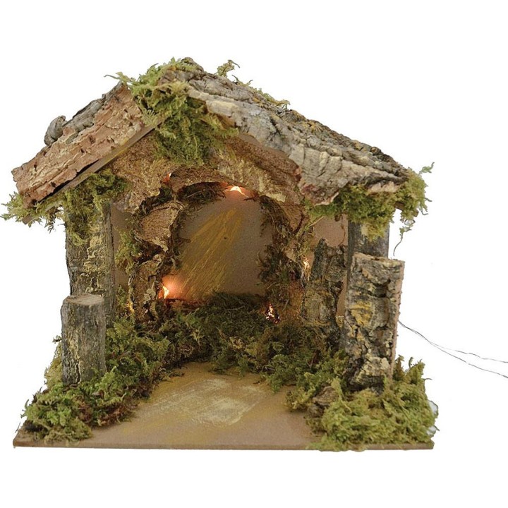 Capanna con luci a batteria per presepe cm 20x14x17 h.