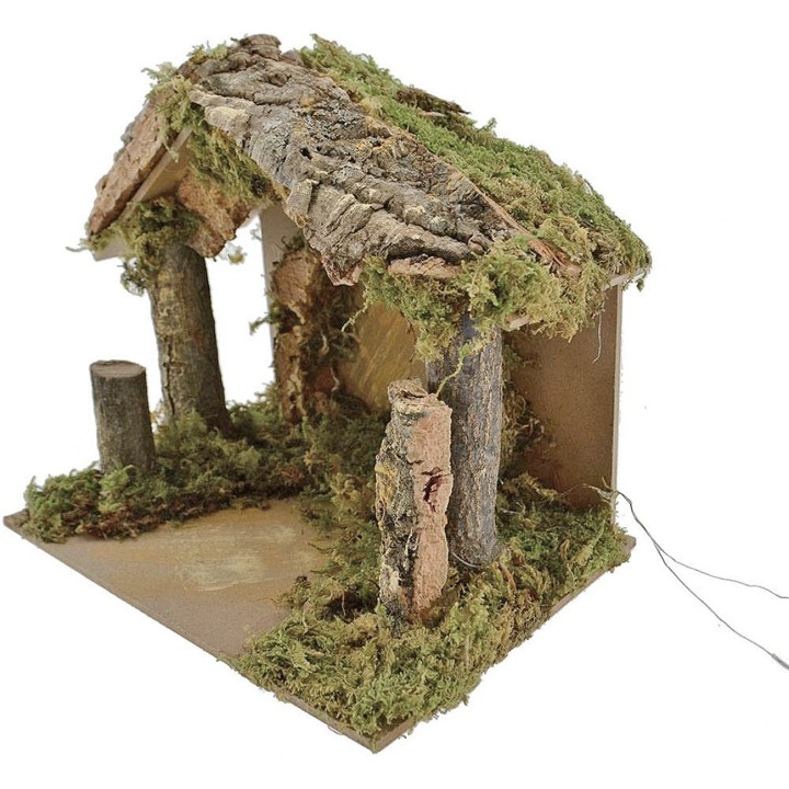 Capanna con luci a batteria per presepe cm 20x14x17 h.