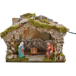 Capanna con natività e luce a batteria - Grotta presepe