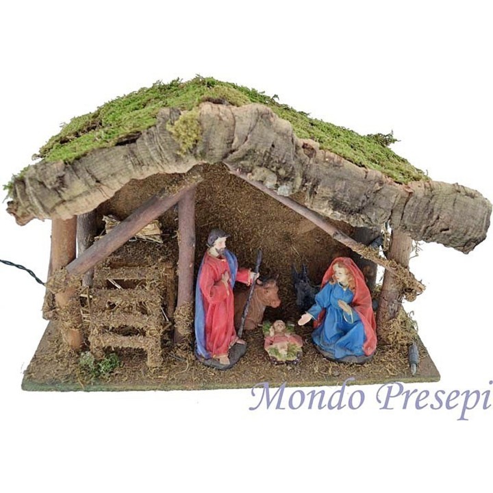 Stable with nativity cm 15 and lights