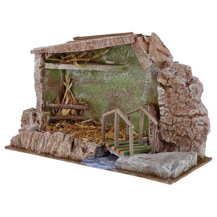 Capanna con ponte e ruscello cm 29x14,5x19 h per Natività da 10