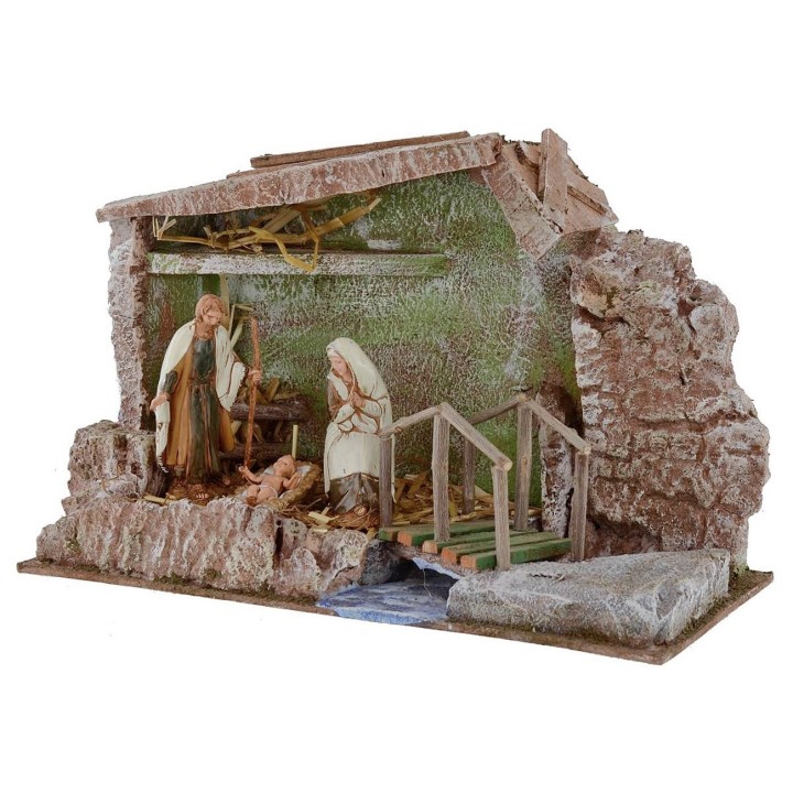 Capanna completa di Natività Landi 10 cm con ponte e ruscello