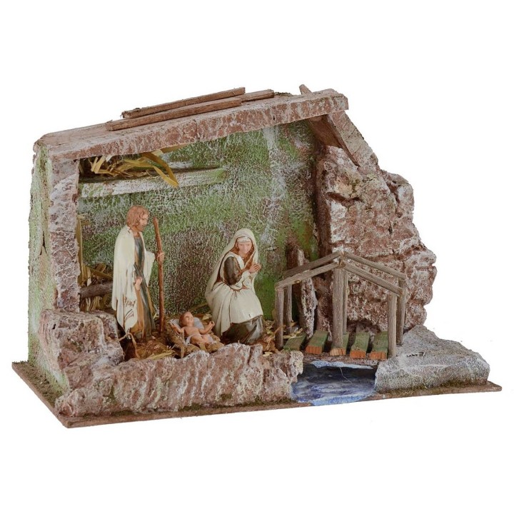 Cabaña completa de Natividad Landi de 10 cm con puente y arroyo