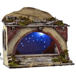 Illuminated hut with stairs and flickering starry sky cm