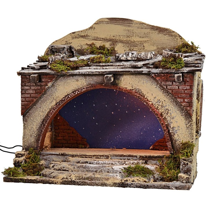 Illuminated hut with stairs and flickering starry sky cm