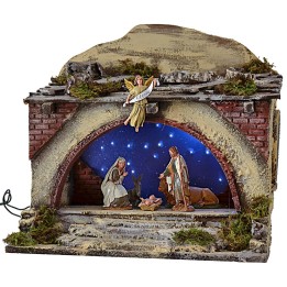 Illuminated hut with stairs and flickering starry sky cm