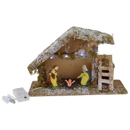 Capanna innevata con luci a led a batteria completa di natività