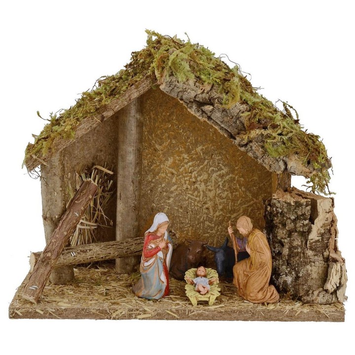 Capanna per presepe con Natività cm 24x12,5x19,5 h