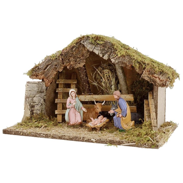 Capanna per presepe con Natività cm 39x24x24 h