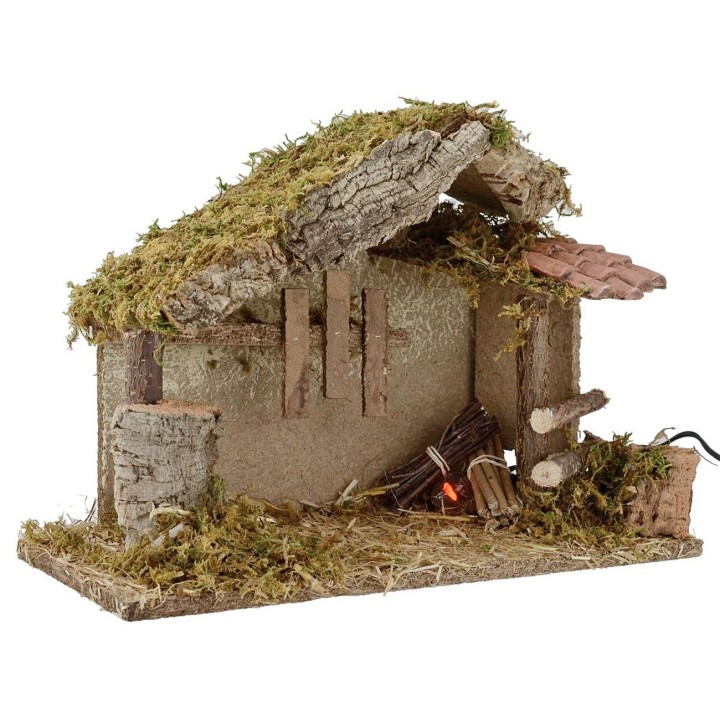 Cabaña para belén con fuego cm 35x15x23,5 h