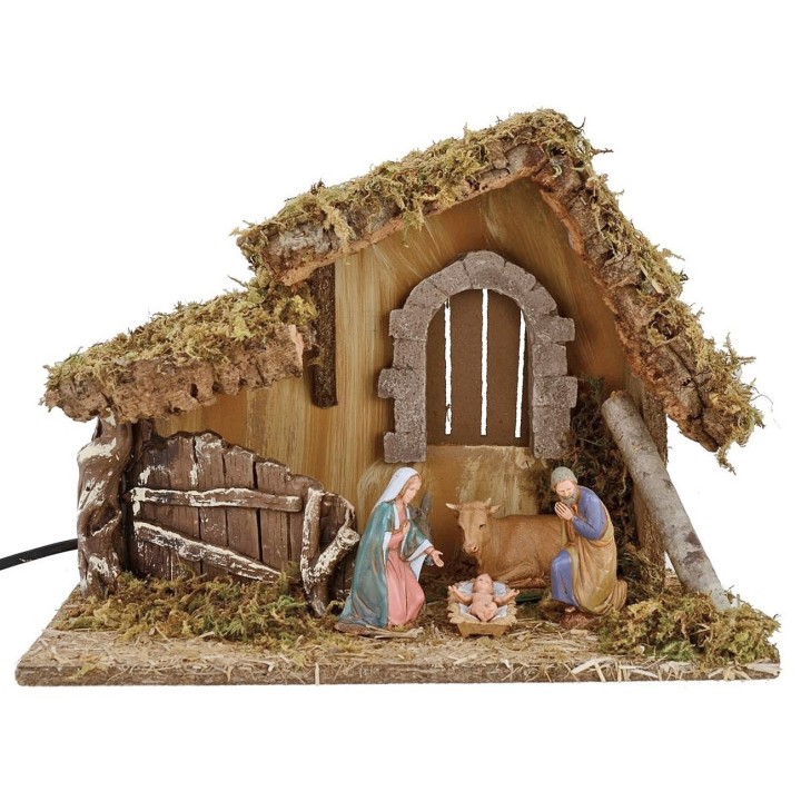 Illuminated nativity scene hut with Landi Nativity cm 32x18x24 h