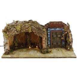Grotto with illuminated door cm 49x25x20 h for Nativity 10-12 cm