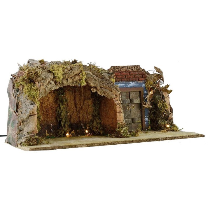 Cueva con portón iluminado de 49x25x20 cm de altura para