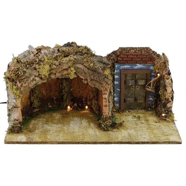 Cueva con portón iluminado de 49x25x20 cm de altura para
