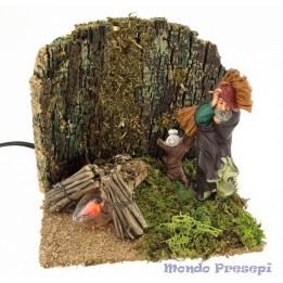 Effetto fuoco presepe con uomo - funzionante a corrente