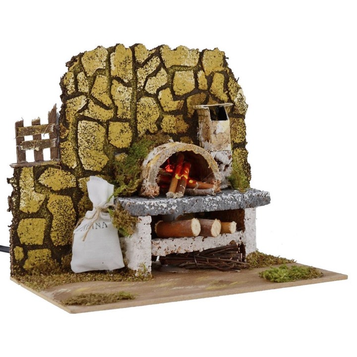 Forno a legna con lampada effetto fuoco funzionante per presepe