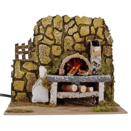 Forno a legna con lampada effetto fuoco funzionante per presepe
