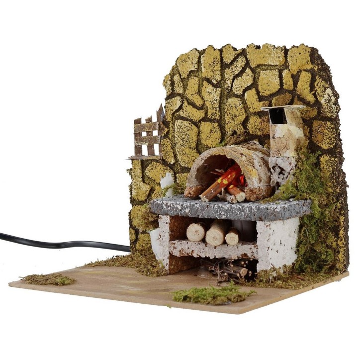 Forno a legna con lampada effetto fuoco funzionante per presepe